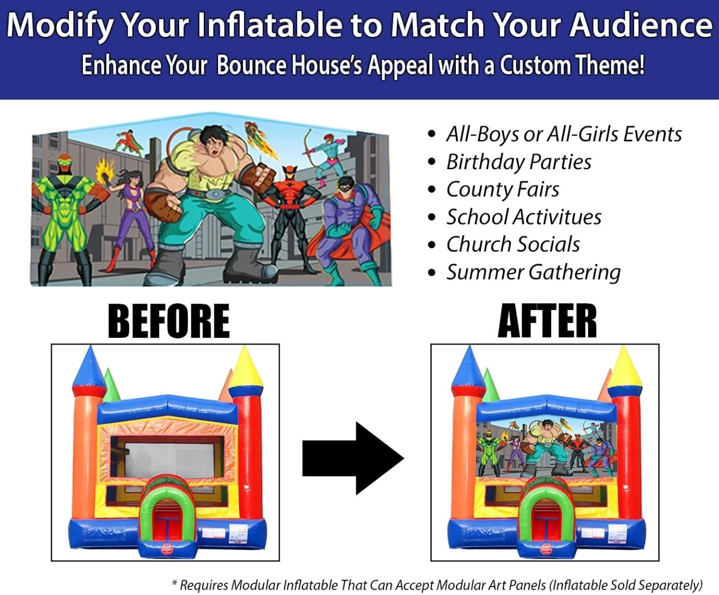 TentandTable Modular Art Panel for Bounce Houses, Slides, or Combos | Princess | Fits Most 13-Foot Wide Commercial Inflatables