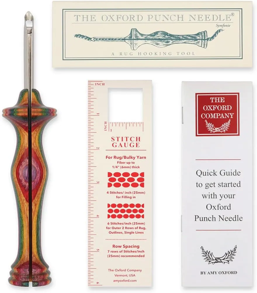 The Oxford Punch Needle #9 (3/8 inch Loop) Regular Point | Ergonomically Designed Colorful Symfonie Wood Handle | Electropolished Steel Tip | Ideal for Punch Needle Rug Hooking