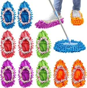 Toulite 10 Pcs 5 Pairs Mop Slippers Shoes for Floor Cleaning Washable Reusable Duster Slippers Microfiber Cleaning Socks for Cleaning Men Women Sweeper Floor Cleaning Tools for House, 5 Colors