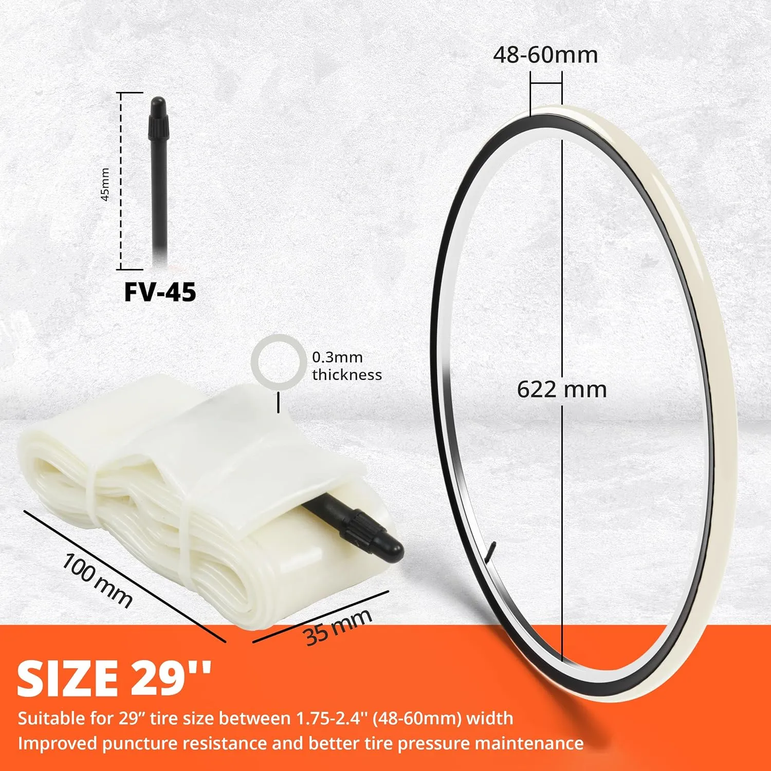 TPU Inner Tube for MTB - Ultralight TPU Bicycle Tubes (56-66g) - Compatible 26", 27.5" & 29 Inch MTB Inner Tube (1.75-2.4") - Presta Valve 45mm