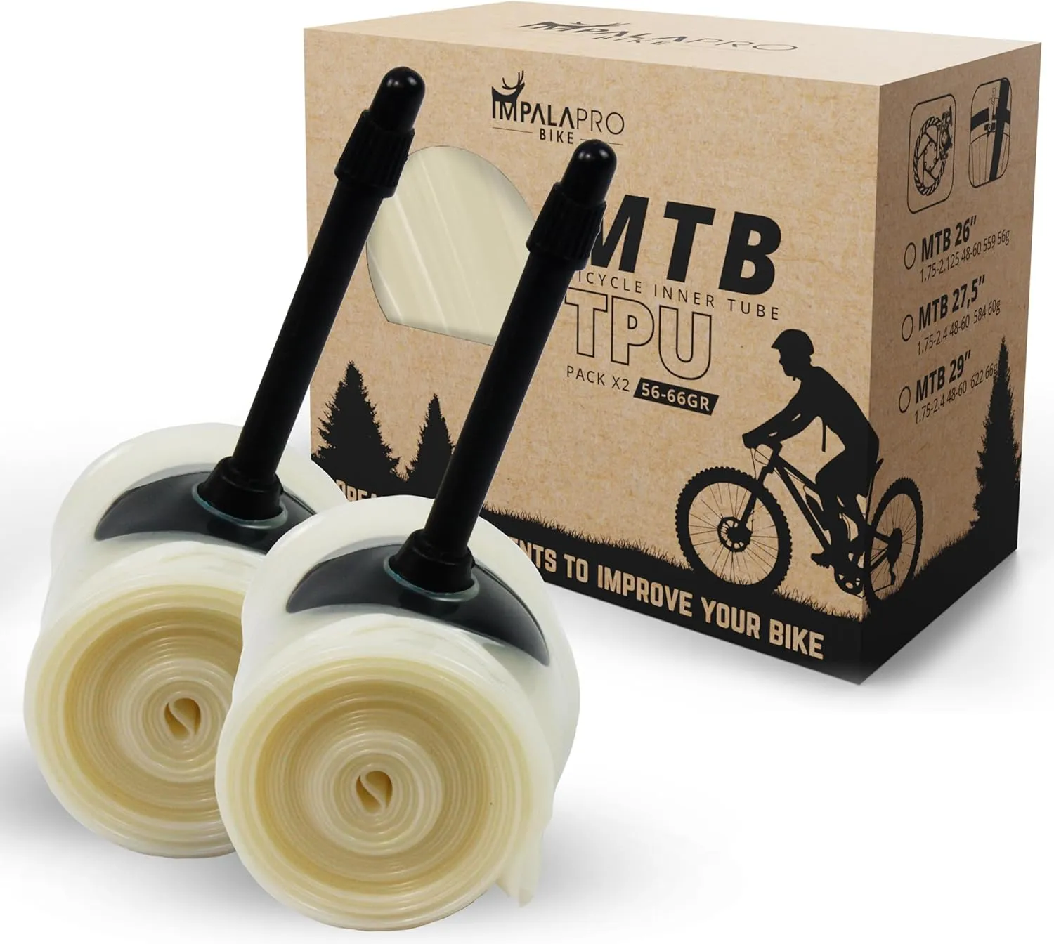 TPU Inner Tube for MTB - Ultralight TPU Bicycle Tubes (56-66g) - Compatible 26", 27.5" & 29 Inch MTB Inner Tube (1.75-2.4") - Presta Valve 45mm