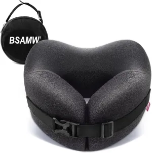Travel Pillow Vac Compressed Memory Foam Neck Pillow Airplane,Soft and Compatible,Neck Support,Washable,Airplanes Travel Essentials Accessories for Office,Flight,Cars Breaks Sleeping(Black)