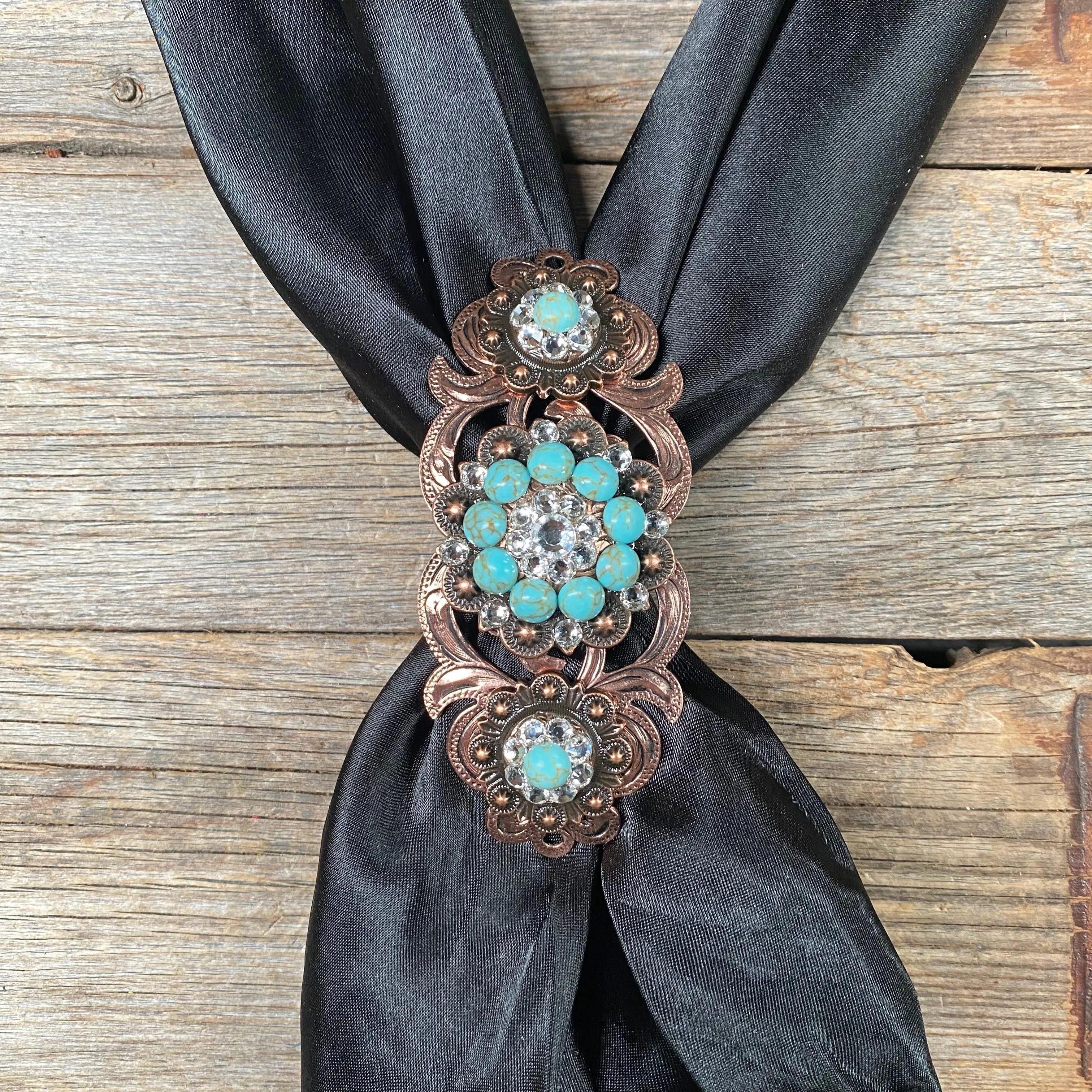 Triple Concho Copper Crystal Slide Fashion Turquoise and Clear