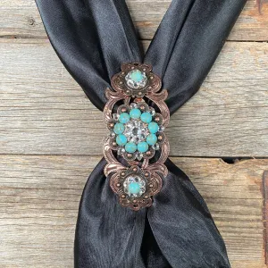 Triple Concho Copper Crystal Slide Fashion Turquoise and Clear