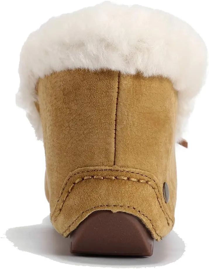 U-lite Women's Moccasin Slippers with Warm Wool Lining, Pigskin Leather Non-Slip Rubber Sole for Indoor and Outdoor Casual Winter Flat Shoes