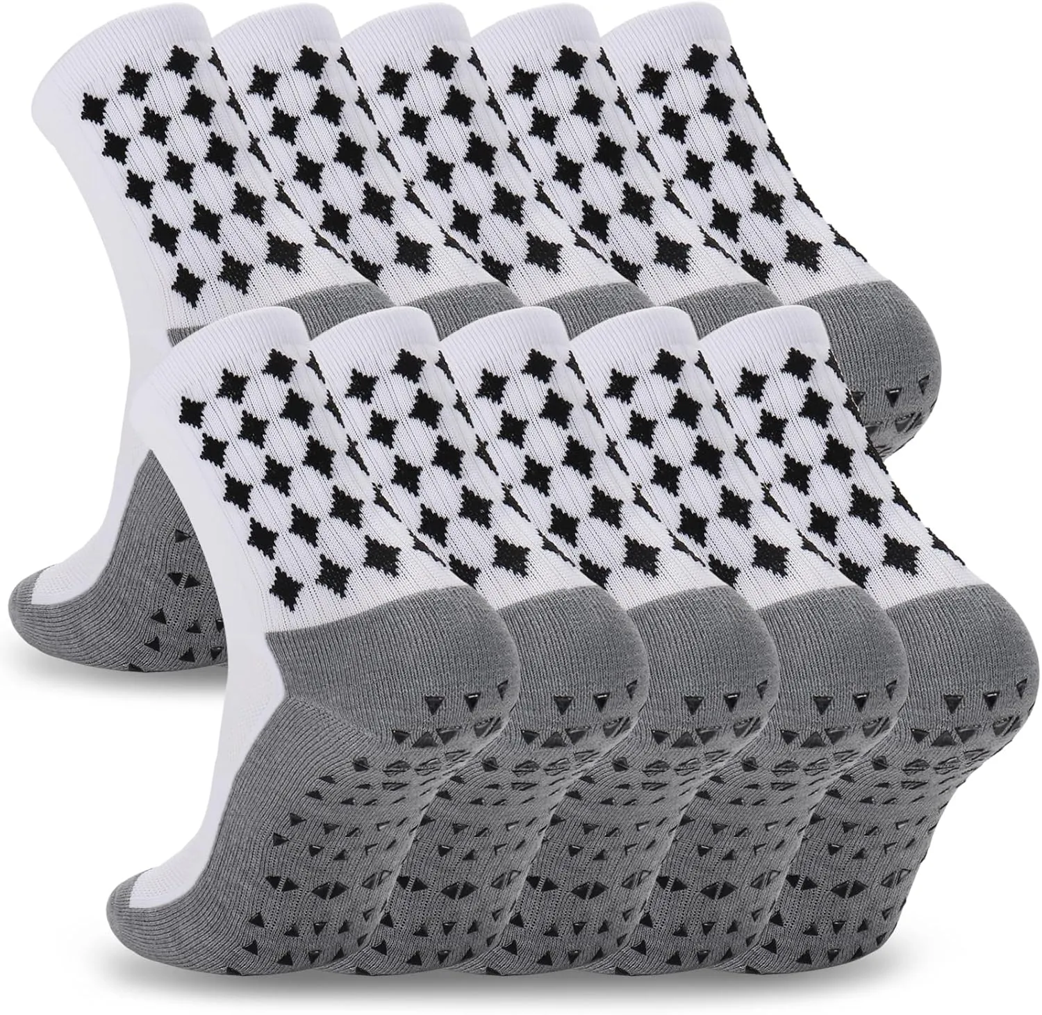 Ultrafun 5 Pairs Soccer Socks with Grip Pads Non Slip Football Basketball Sports Socks for Men Women (5Pairs-White)