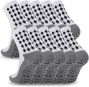 Ultrafun 5 Pairs Soccer Socks with Grip Pads Non Slip Football Basketball Sports Socks for Men Women (5Pairs-White)