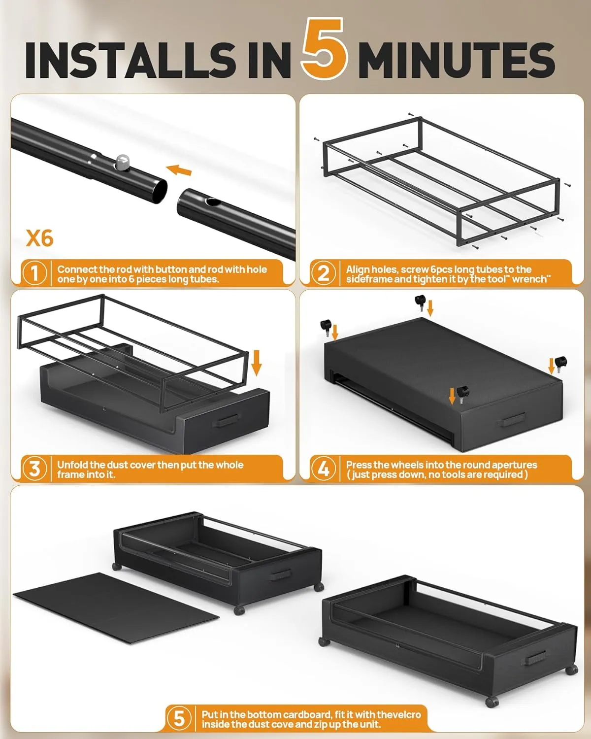 Under Bed Storage with Wheels, Square Under Bed Storage Containers, 4 Pack Under The Bed Storage Bins, 60L Under Bed Organizer with Clear Lids, Rolling Underbed Storage For Clothes, Shoes...
