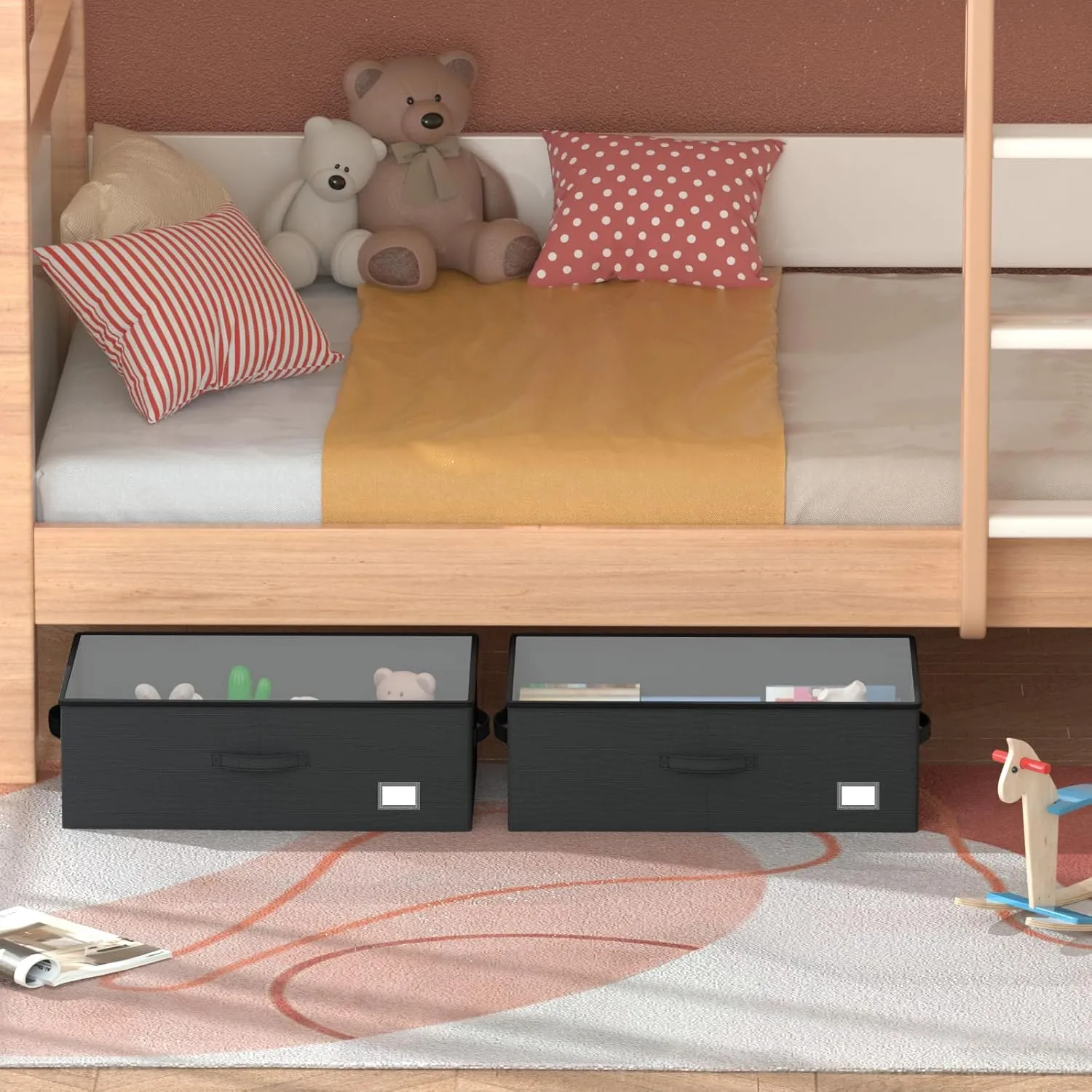 Underbed Storage Bins With Wheels, No Assemble Required 10 inches Height Large Capacity Rolling Underbed Shoe Storage Containers，Dorm Underbed Storage Drawers