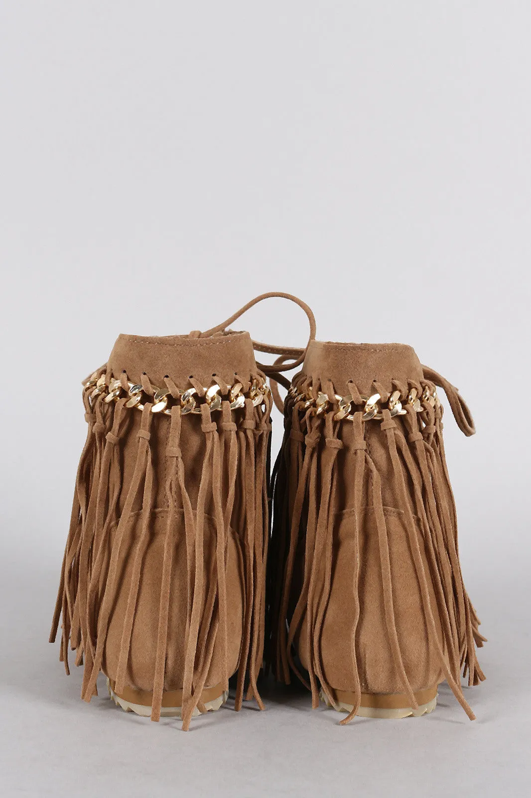 Up Best-in-class Flat Bamboo Efficient Fringe Suede Lace Booties Chain Link Moccasin