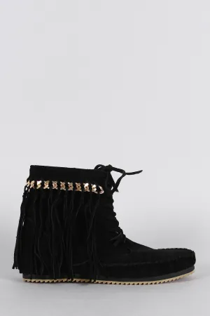 Up Best-in-class Flat Bamboo Efficient Fringe Suede Lace Booties Chain Link Moccasin