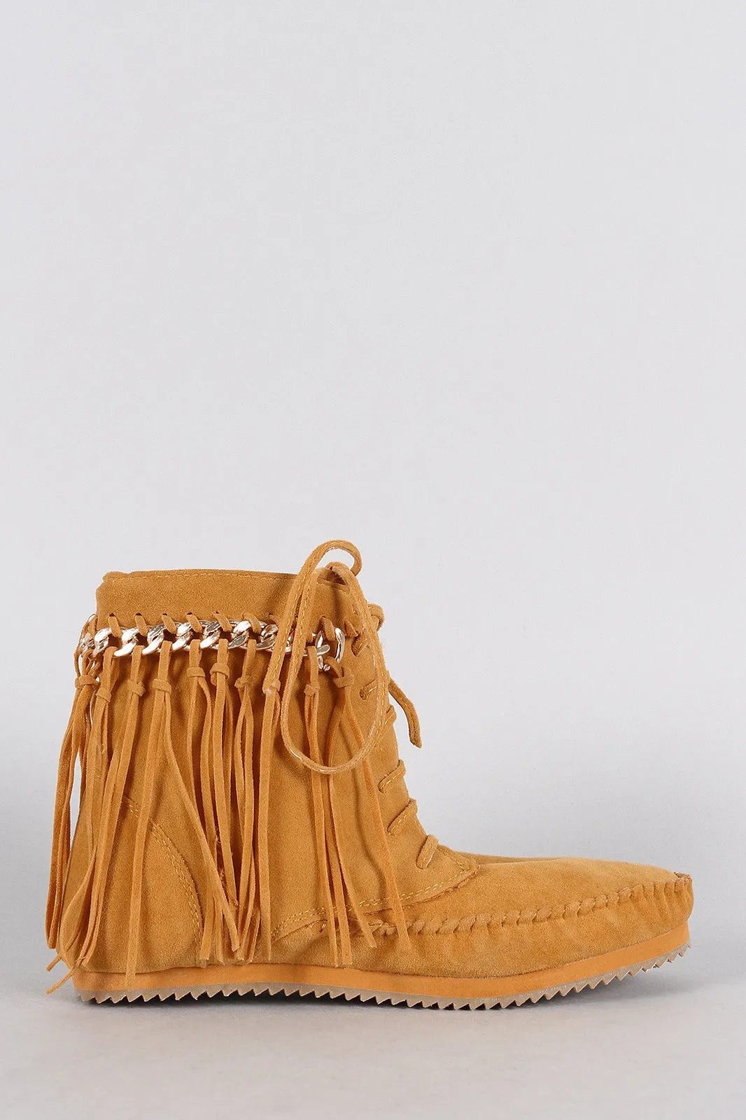 Up Best-in-class Flat Bamboo Efficient Fringe Suede Lace Booties Chain Link Moccasin