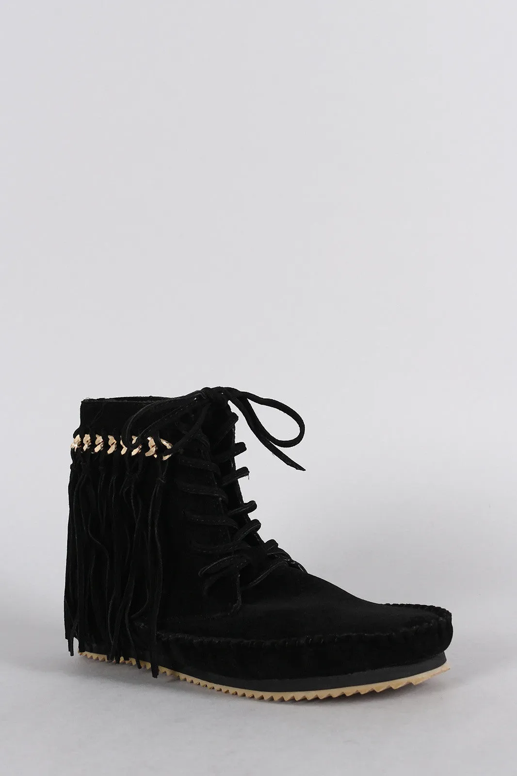 Up Best-in-class Flat Bamboo Efficient Fringe Suede Lace Booties Chain Link Moccasin