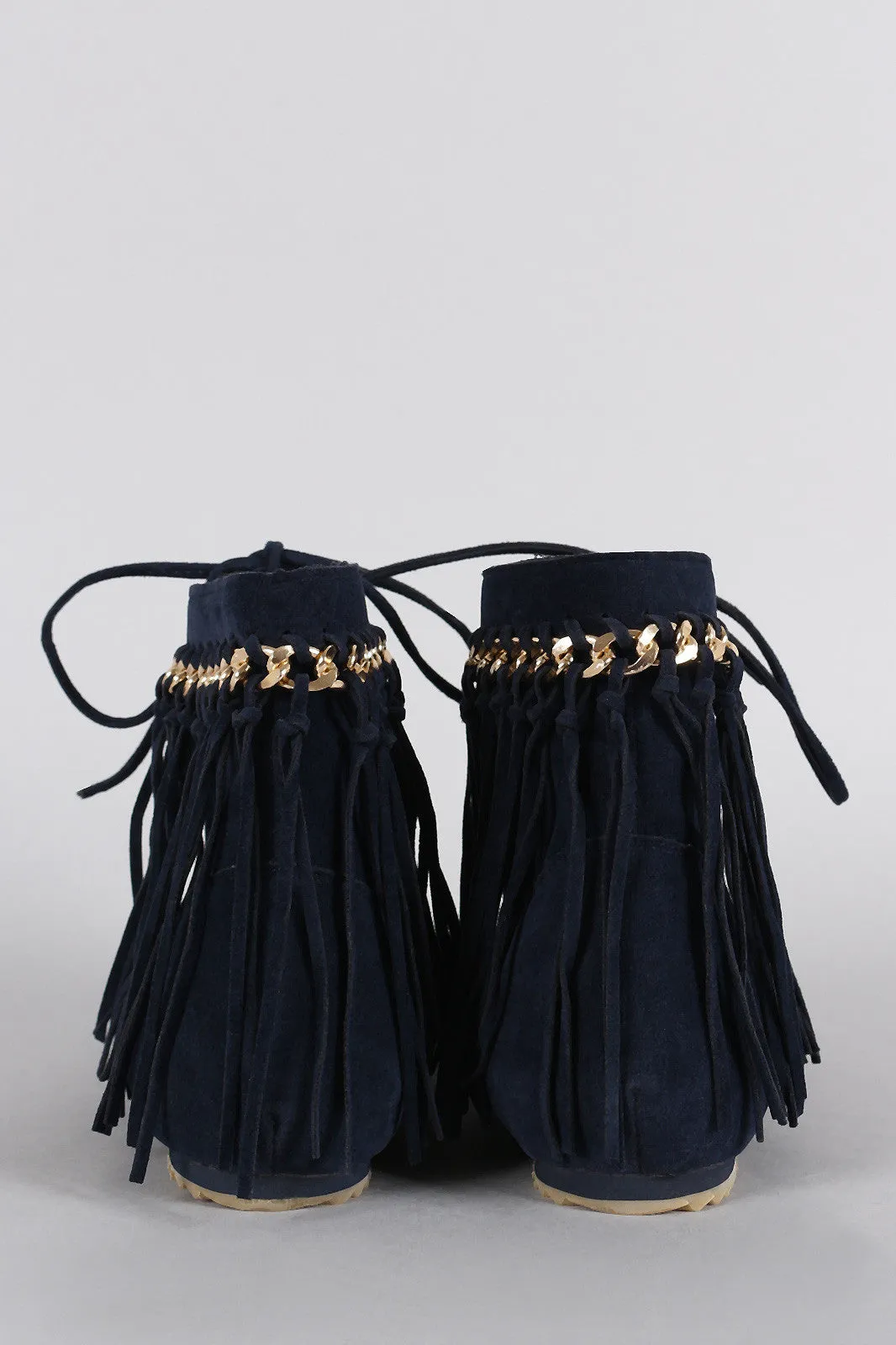 Up Best-in-class Flat Bamboo Efficient Fringe Suede Lace Booties Chain Link Moccasin