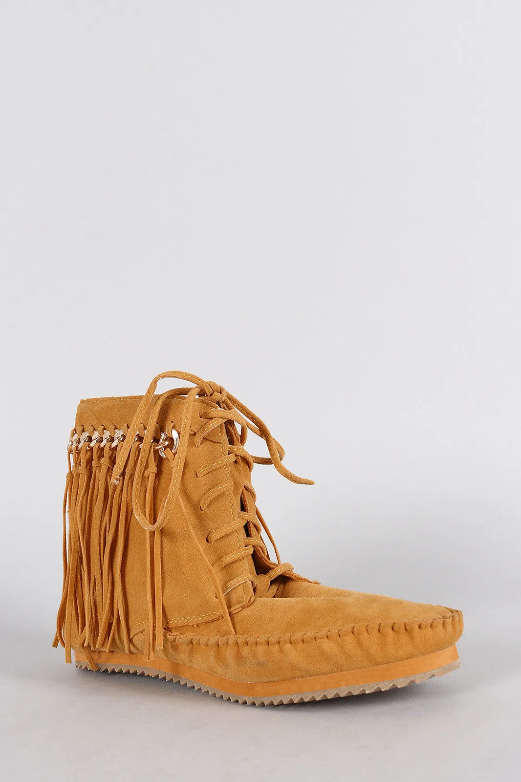 Up Best-in-class Flat Bamboo Efficient Fringe Suede Lace Booties Chain Link Moccasin