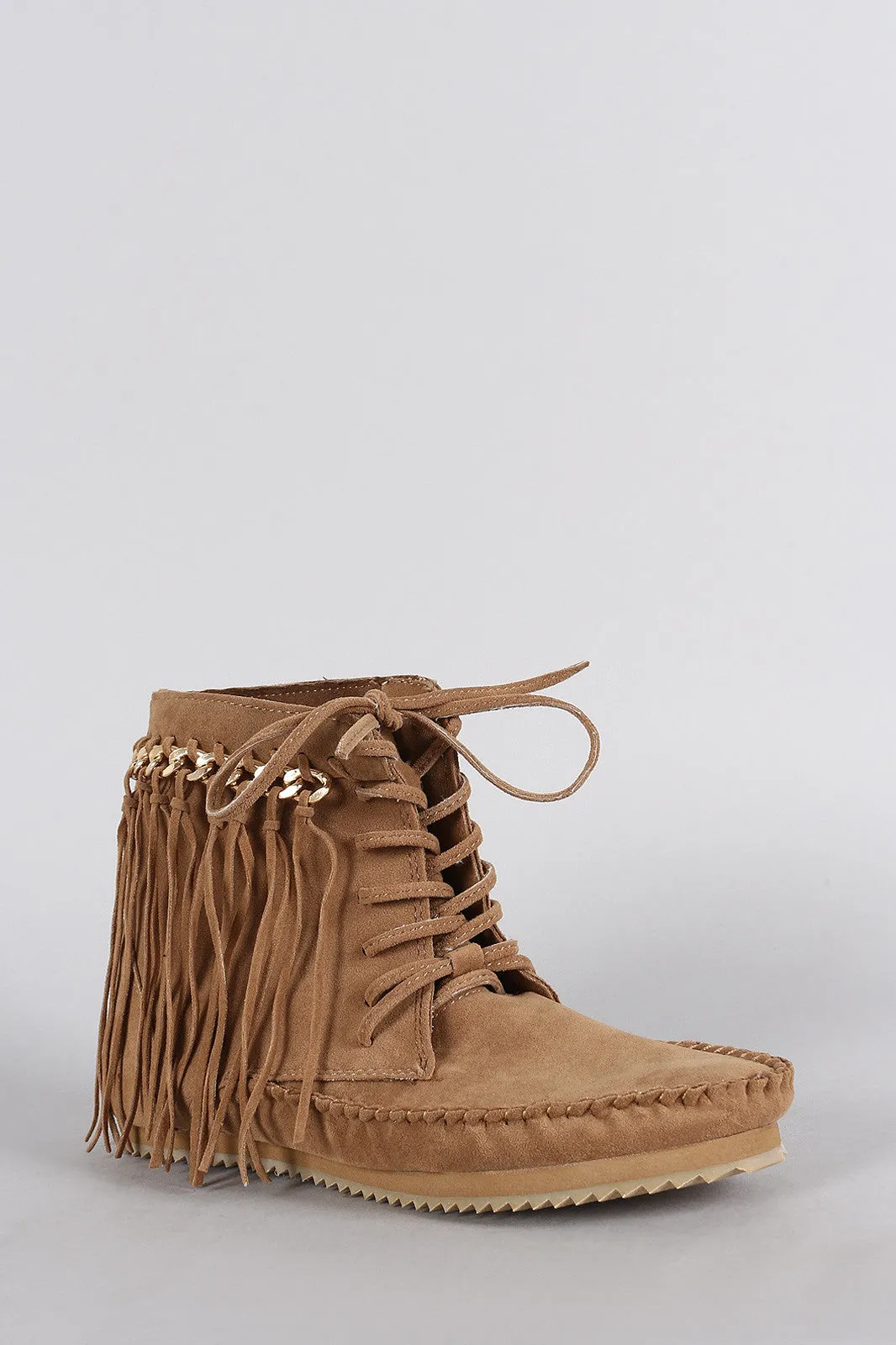 Up Best-in-class Flat Bamboo Efficient Fringe Suede Lace Booties Chain Link Moccasin