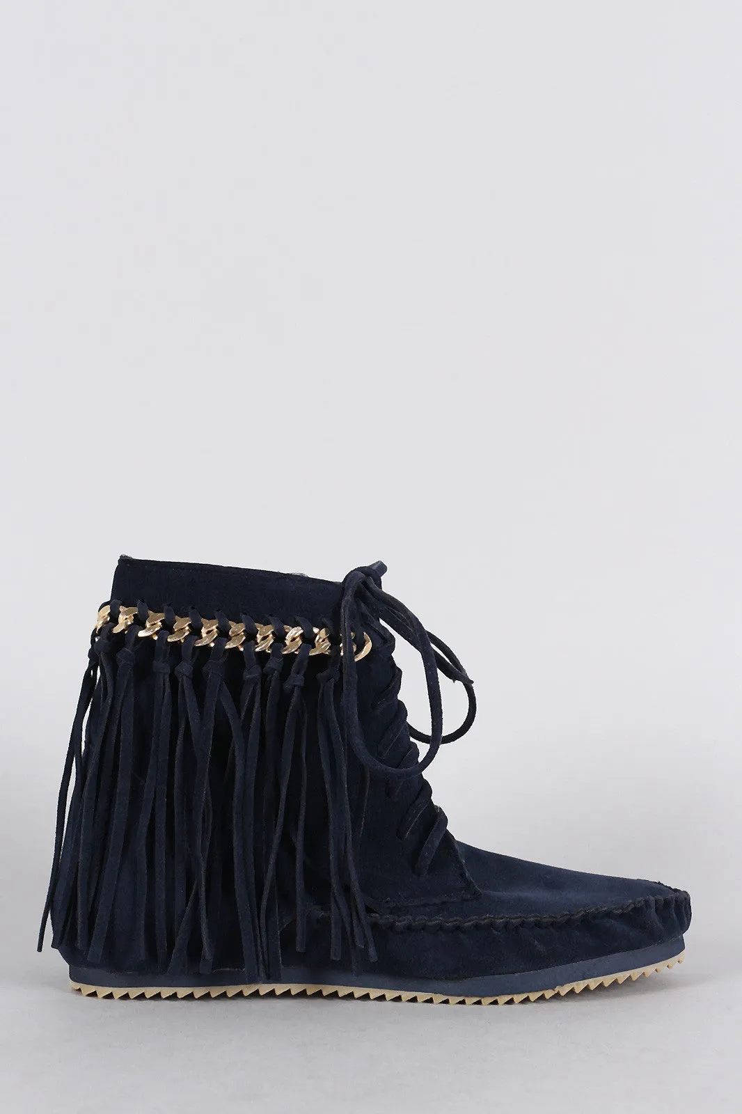 Up Best-in-class Flat Bamboo Efficient Fringe Suede Lace Booties Chain Link Moccasin