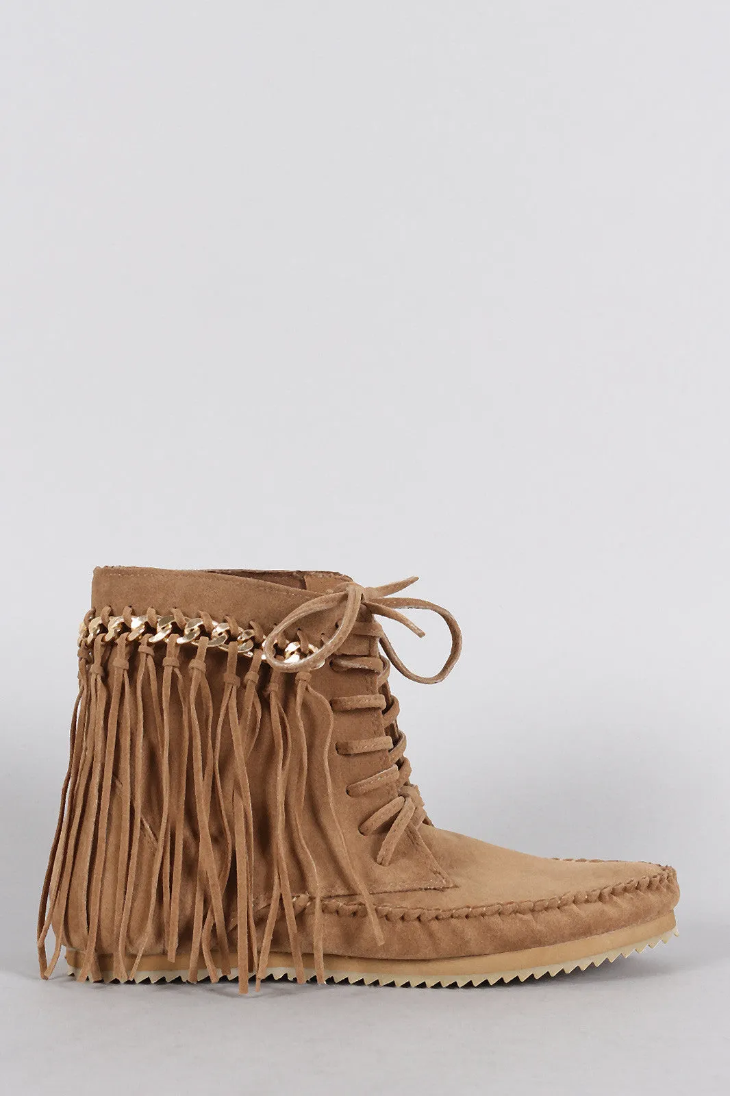 Up Best-in-class Flat Bamboo Efficient Fringe Suede Lace Booties Chain Link Moccasin