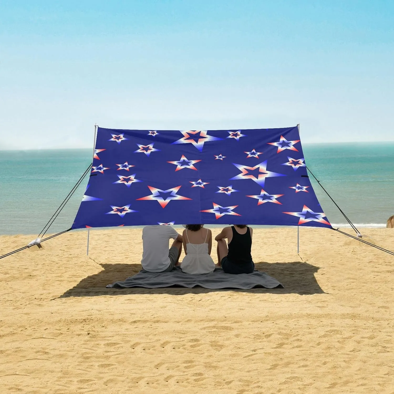 USA Patriotic Stars Beach Camping Tent Sun Shelter for Whole Family, Blue American Independence Day Beach Shade Canopy with UPF50  UV Protection,Easy Set Up and Carry,Outdoor Shade for Trips, F