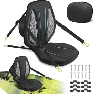 Vashly Kayak Seat with Back Support Universal Thicken Cushion Paddle Board Seat with Storage Bag for Sit-on-Top Kayak, Inflatable Kayaks, SUP, Tandem Kayaks (Strap Security: 6 Adjustable Straps)