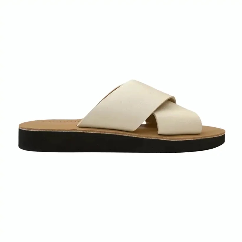 VENUS: Vegan Leather Slides (41-42 Wide) Cream