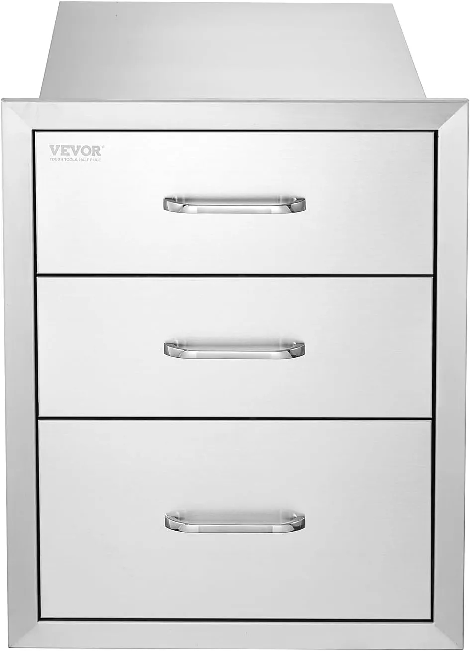 VEVOR 18x23 Inch Outdoor Kitchen Stainless Steel Triple Access BBQ Drawers with Chrome Handle, 18 x 23 x 23 Inch