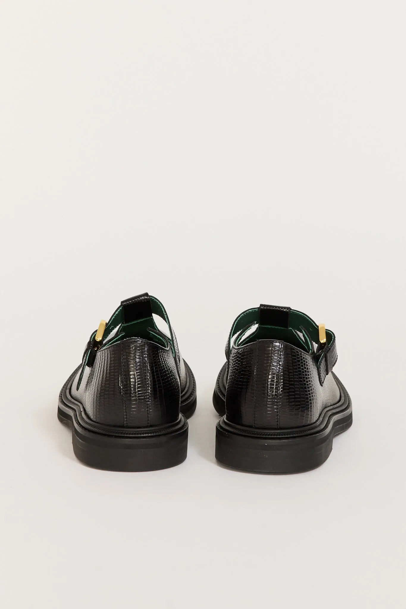 Vinnee T-Strap Derby Black Lizard Pattern Womens