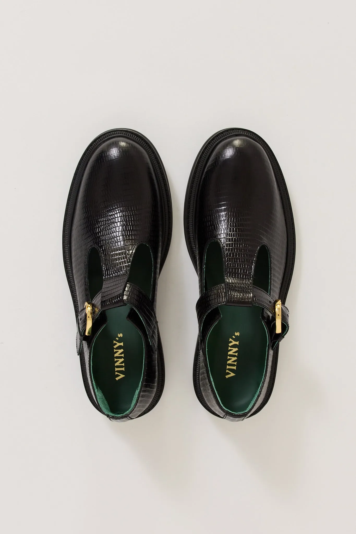 Vinnee T-Strap Derby Black Lizard Pattern Womens