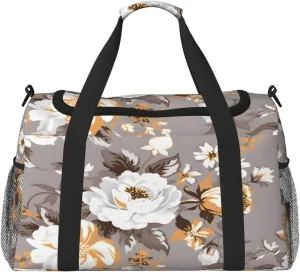 Vintage Rose Flower Floral Travel Duffel Bag with Strap Multi Pockets Sports Bag Handbag Large Shoulder Bag for Gym Weekend Fitness Camping