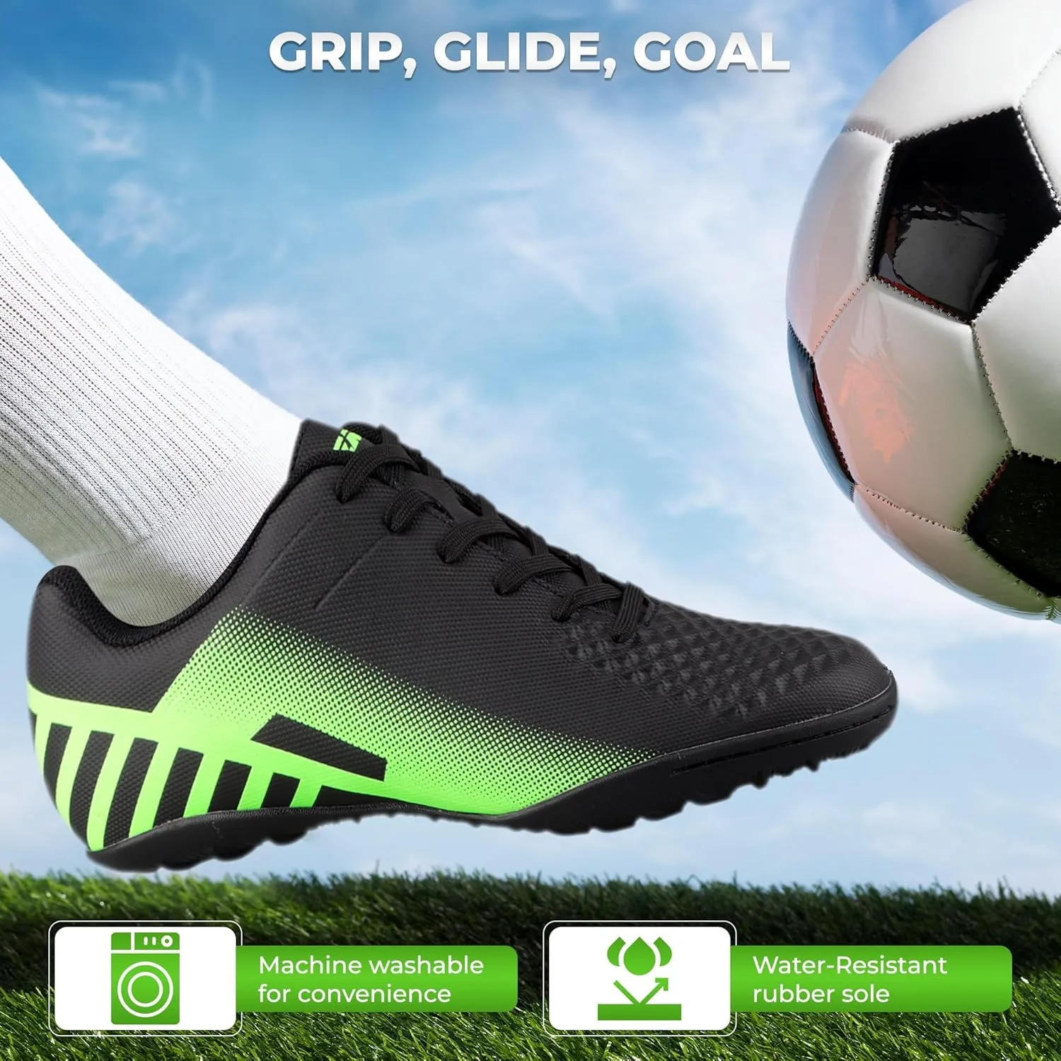 Vizari Santos Turf Soccer Shoes for Boys and Girls| Athletic Turf Shoes with Durable Two Color Synthetic Upper | Youth Football Turf Shoes with Molded Rubber Oursole | Superior Traction on Turf Ground