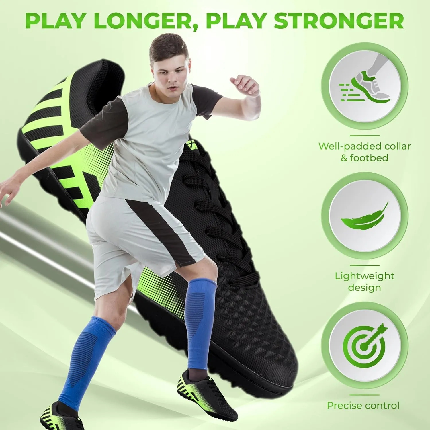 Vizari Santos Turf Soccer Shoes for Boys and Girls| Athletic Turf Shoes with Durable Two Color Synthetic Upper | Youth Football Turf Shoes with Molded Rubber Oursole | Superior Traction on Turf Ground