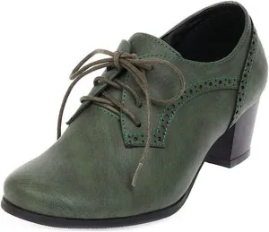 VOKLIN Women's Vintage Pump Oxfords Brogues Lace Up Wingtip Perforated Chunky Block Mid Heels Dress Shoes