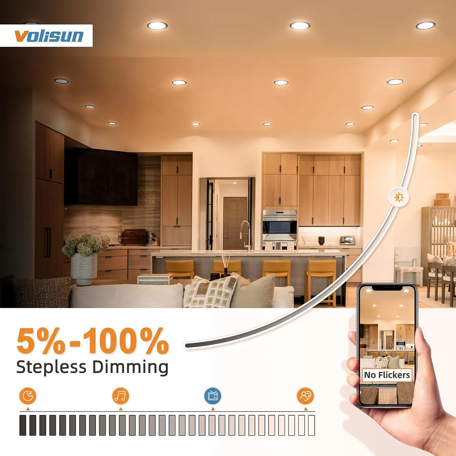 VOLISUN 24 Pack 6 inch Recessed Lighting, 5CCT LED Black Recessed Light, 2700K-5000K Selectable, 13W Eqv 120W, 1080LM Dimmable Canless Wafer Downlight, LED Ceiling Light ETL Certificated