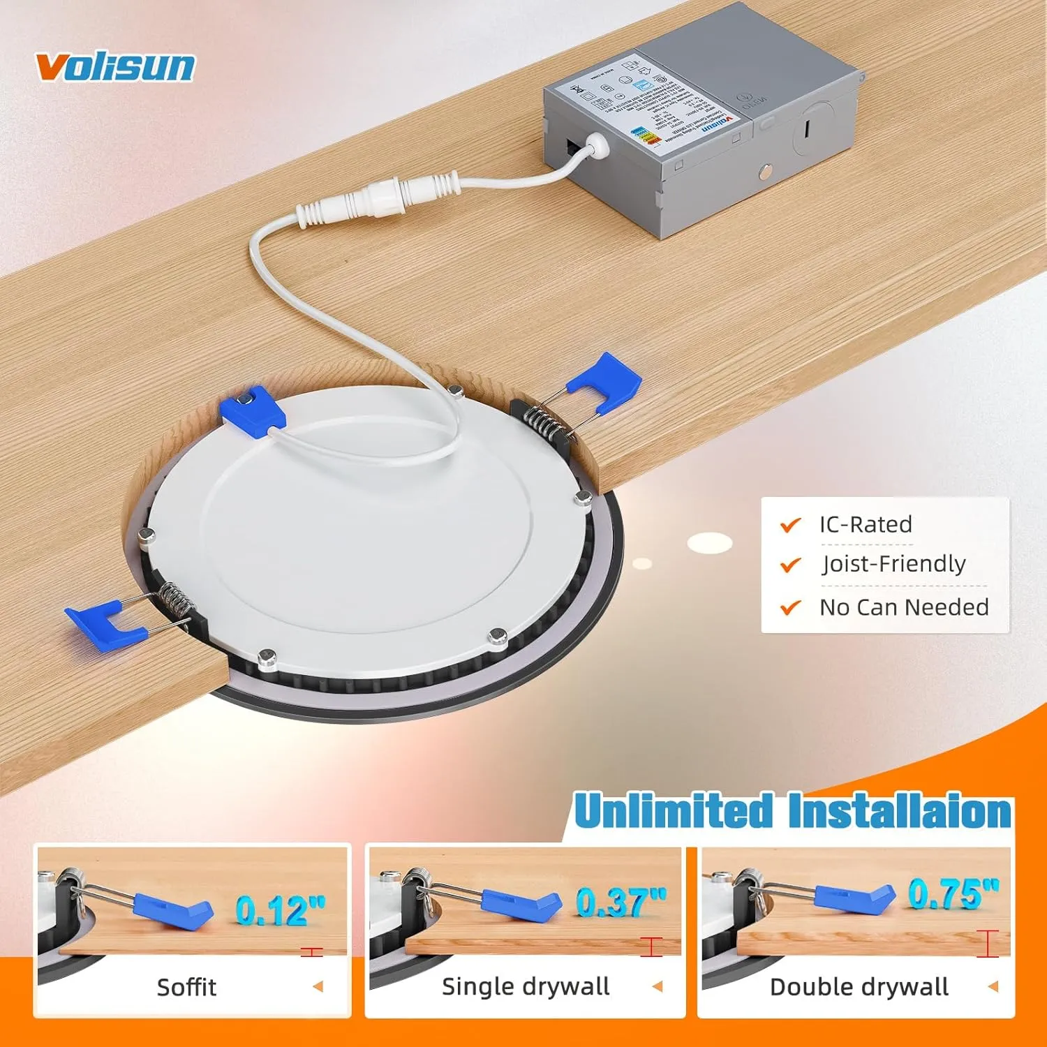VOLISUN 24 Pack 6 inch Recessed Lighting, 5CCT LED Black Recessed Light, 2700K-5000K Selectable, 13W Eqv 120W, 1080LM Dimmable Canless Wafer Downlight, LED Ceiling Light ETL Certificated