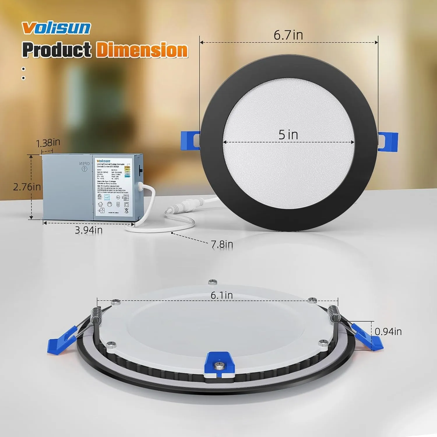 VOLISUN 24 Pack 6 inch Recessed Lighting, 5CCT LED Black Recessed Light, 2700K-5000K Selectable, 13W Eqv 120W, 1080LM Dimmable Canless Wafer Downlight, LED Ceiling Light ETL Certificated