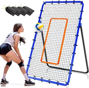 Volleyball Rebounder Net, 5 Angles Adjustable Volleyball Training Equipment Bounce Back Net with Sturdy Sandbags & Metal Stakes, Also for Lacrosse, Baseball, Soccer Practicing - 7x4 Ft