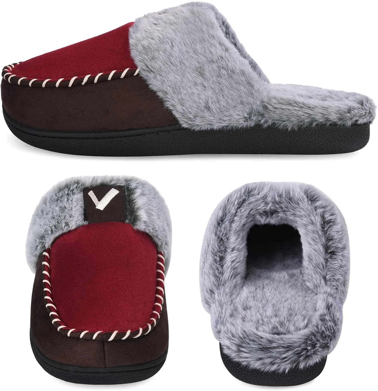 VONMAY Women's Memory Foam Slippers Moccasin Slip-on Scuff House Shoes Fuzzy Faux Fur Lining Indoor Outdoor for All Seasons