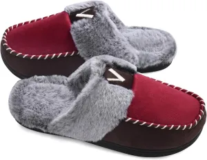 VONMAY Women's Memory Foam Slippers Moccasin Slip-on Scuff House Shoes Fuzzy Faux Fur Lining Indoor Outdoor for All Seasons
