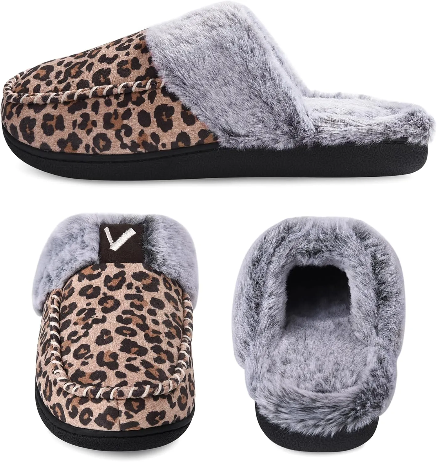 VONMAY Women's Memory Foam Slippers Moccasin Slip-on Scuff House Shoes Fuzzy Faux Fur Lining Indoor Outdoor for All Seasons