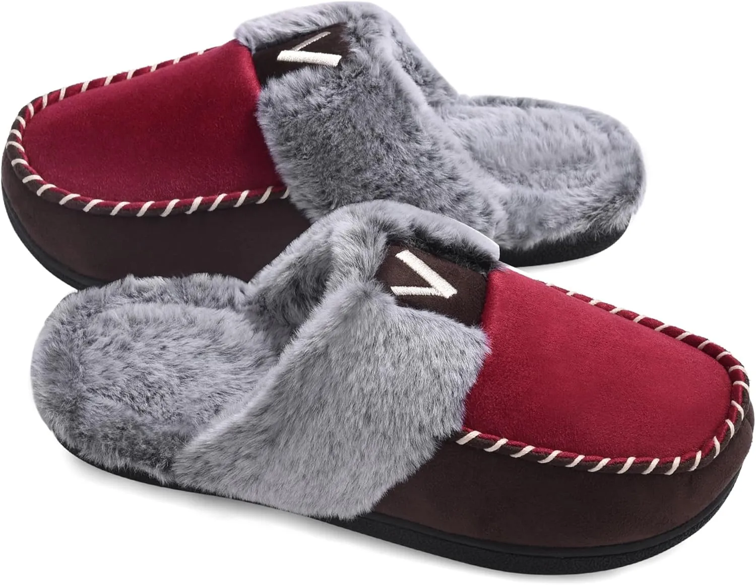 VONMAY Women's Memory Foam Slippers Moccasin Slip-on Scuff House Shoes Fuzzy Faux Fur Lining Indoor Outdoor for All Seasons