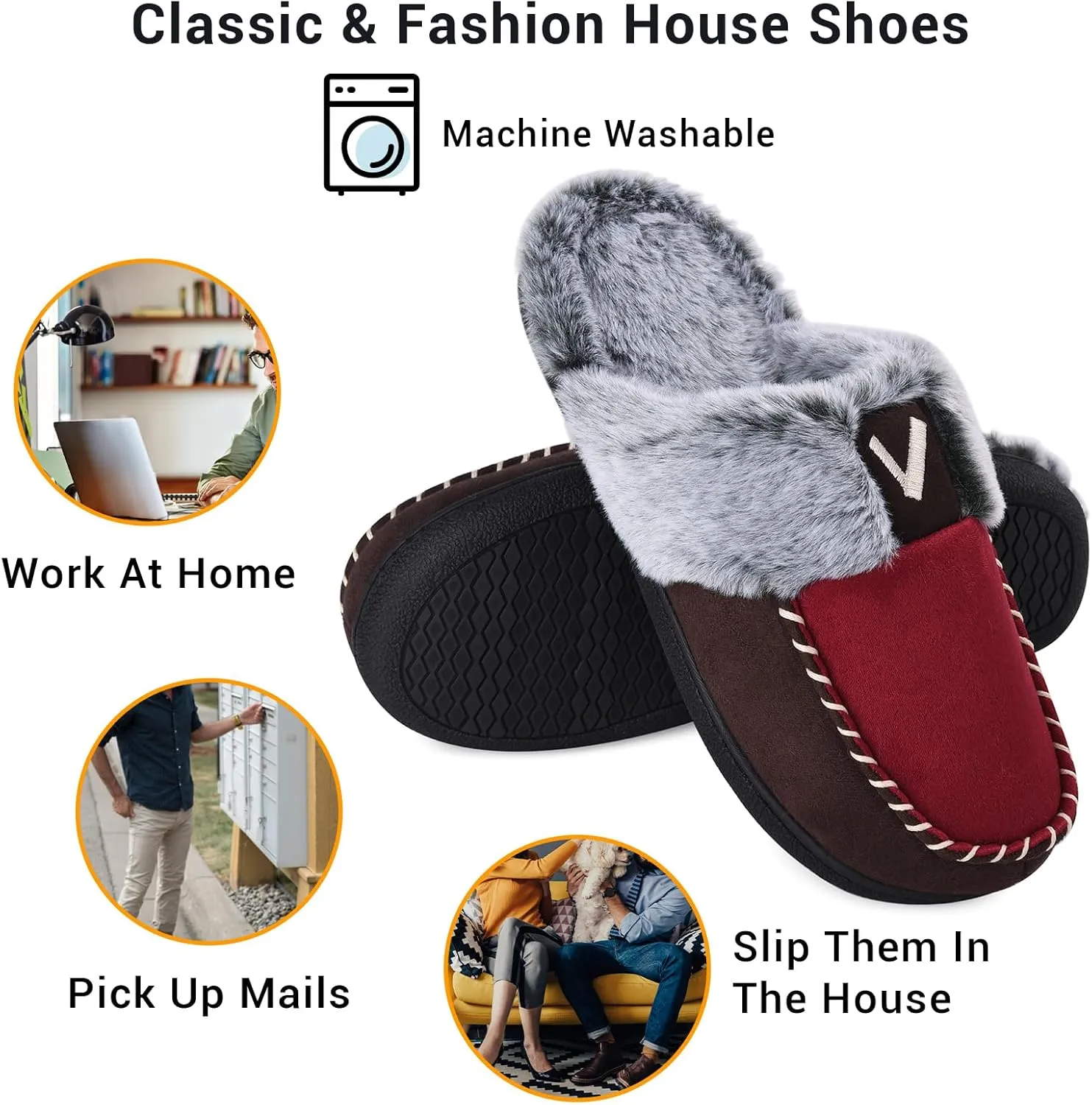VONMAY Women's Memory Foam Slippers Moccasin Slip-on Scuff House Shoes Fuzzy Faux Fur Lining Indoor Outdoor for All Seasons