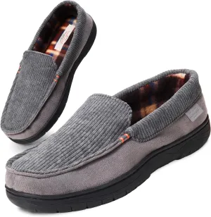 Weatherproof Vintage Venetian Corduroy Slippers for Men, Warm Moccasin-Style Indoor Outdoor House Shoes with Memory Foam, Fleece Lining, and Non-Slip Sole