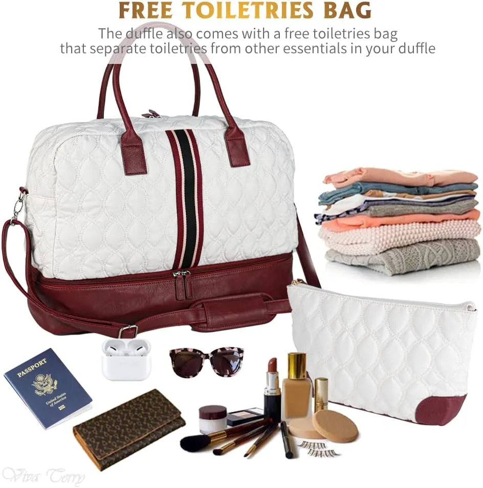 Weekender Overnight Bag for Women - Large Travel Duffel with Adjustable Strap, Toiletry Bag, Shoe Compartment & Carry On Tote for Sports, Gym & Hospital Use