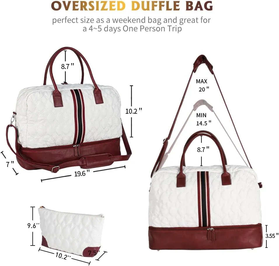 Weekender Overnight Bag for Women - Large Travel Duffel with Adjustable Strap, Toiletry Bag, Shoe Compartment & Carry On Tote for Sports, Gym & Hospital Use
