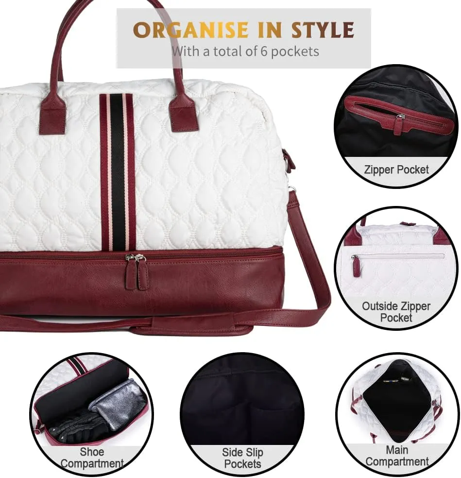 Weekender Overnight Bag for Women - Large Travel Duffel with Adjustable Strap, Toiletry Bag, Shoe Compartment & Carry On Tote for Sports, Gym & Hospital Use