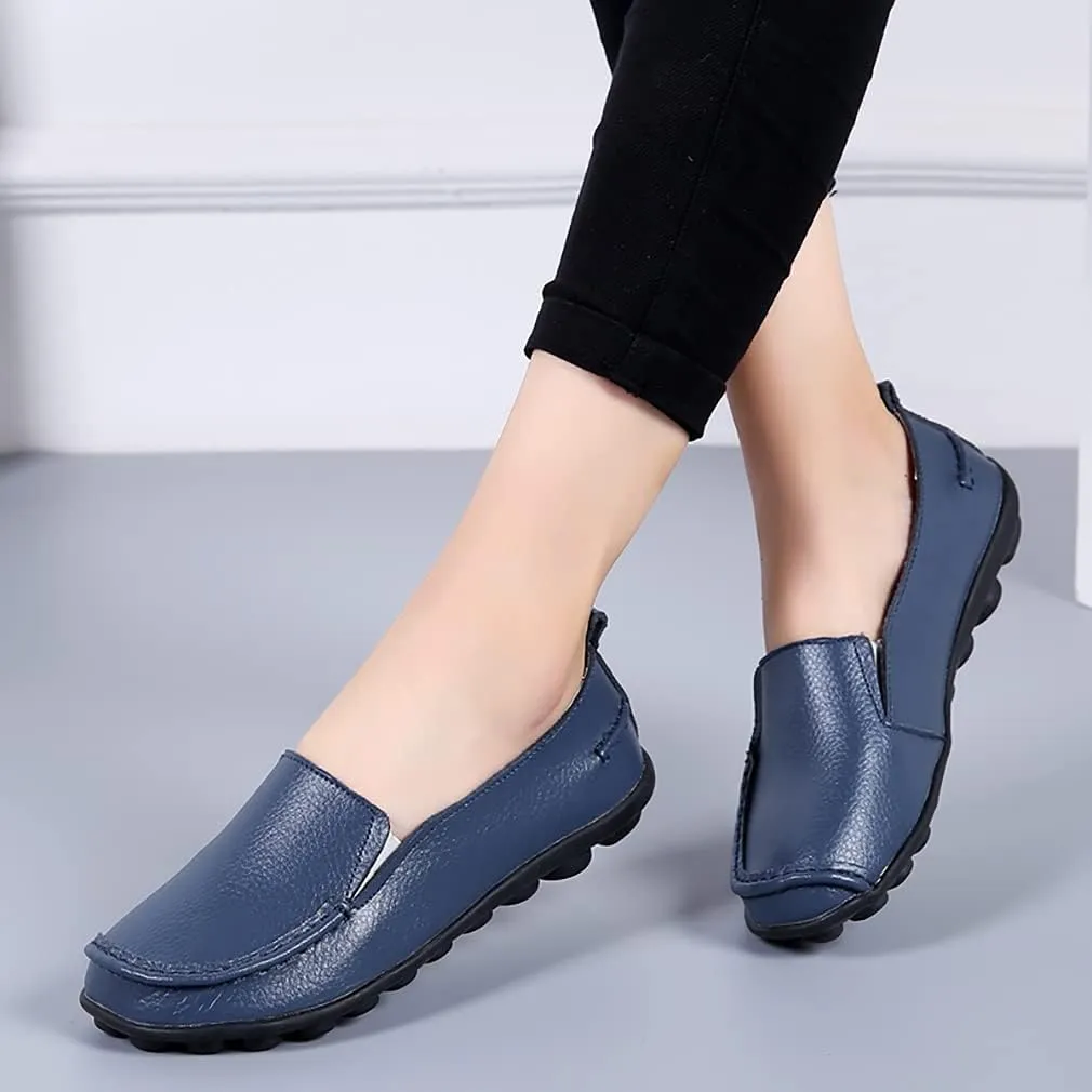 WERWAES Ladies Moccasin Shoes Comfortable Leather Loafers Wild Fashion Soft Shoes Nurse Breathable Driving Shoes