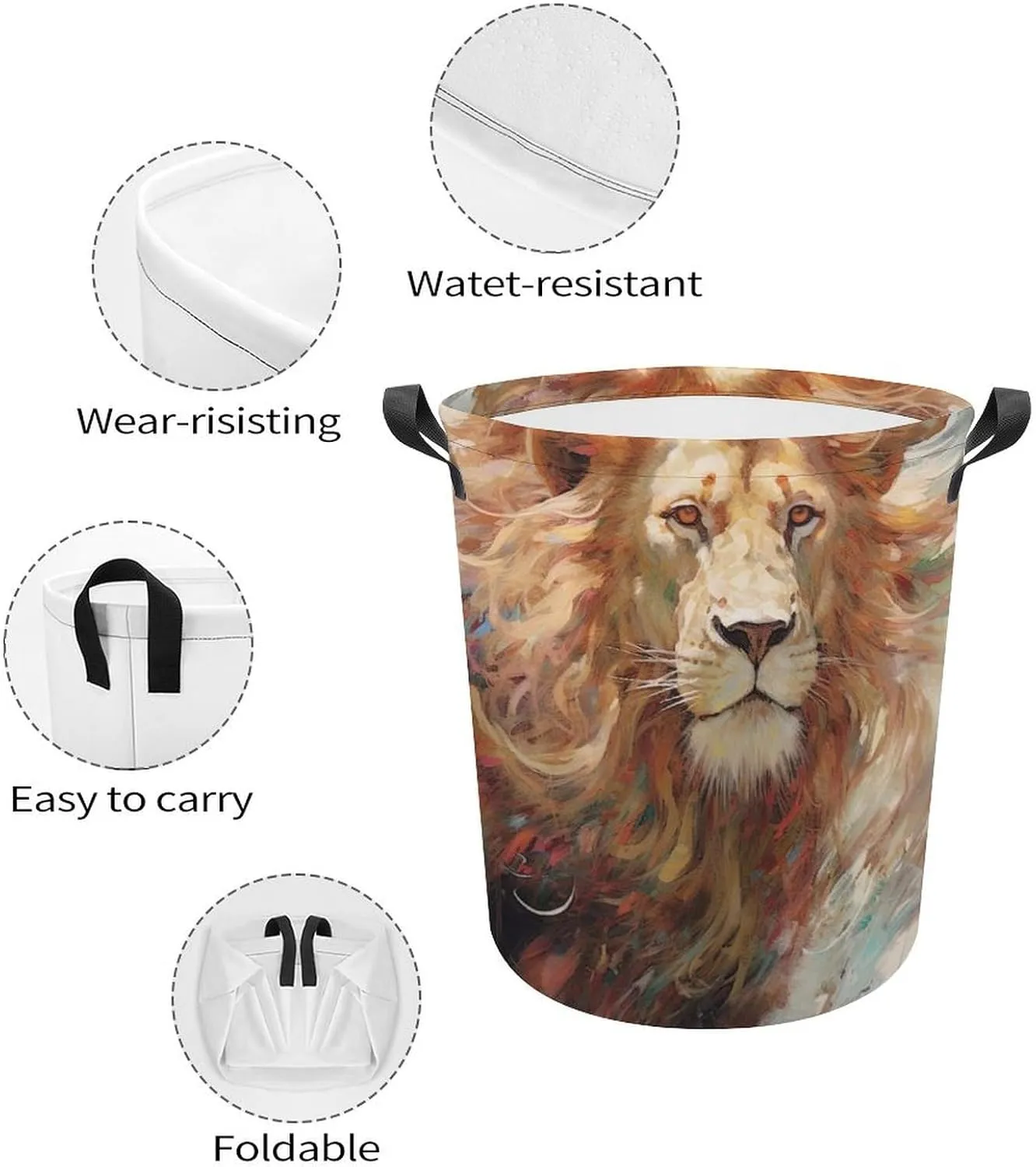 Wild Animals Laundry Basket, Ferocious Animal Collapsible Laundry Hamper, Waterproof Oxford Cloth Laundry Bag with Handles, Carnivore Clothes Toy Organizer Basket for Room, style-4