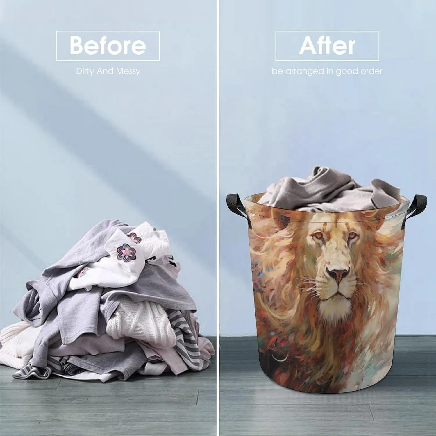 Wild Animals Laundry Basket, Ferocious Animal Collapsible Laundry Hamper, Waterproof Oxford Cloth Laundry Bag with Handles, Carnivore Clothes Toy Organizer Basket for Room, style-4