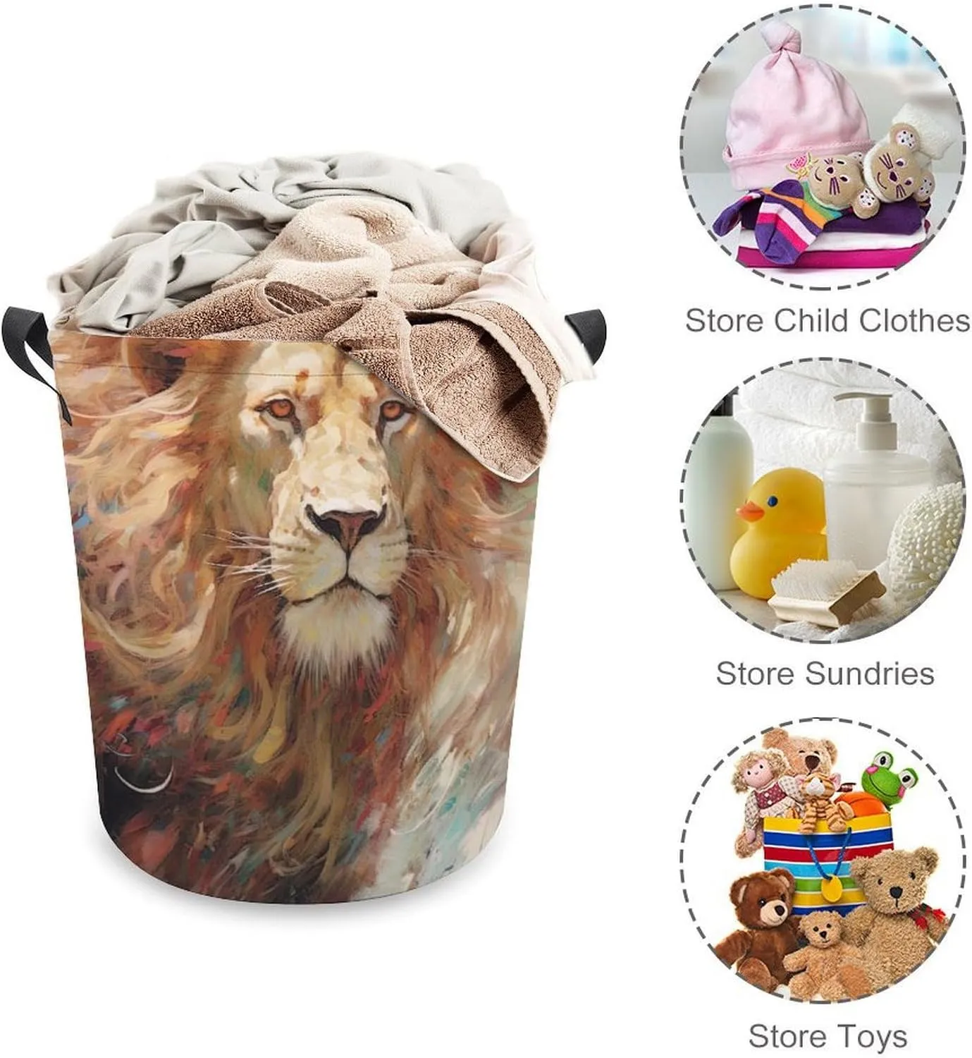 Wild Animals Laundry Basket, Ferocious Animal Collapsible Laundry Hamper, Waterproof Oxford Cloth Laundry Bag with Handles, Carnivore Clothes Toy Organizer Basket for Room, style-4