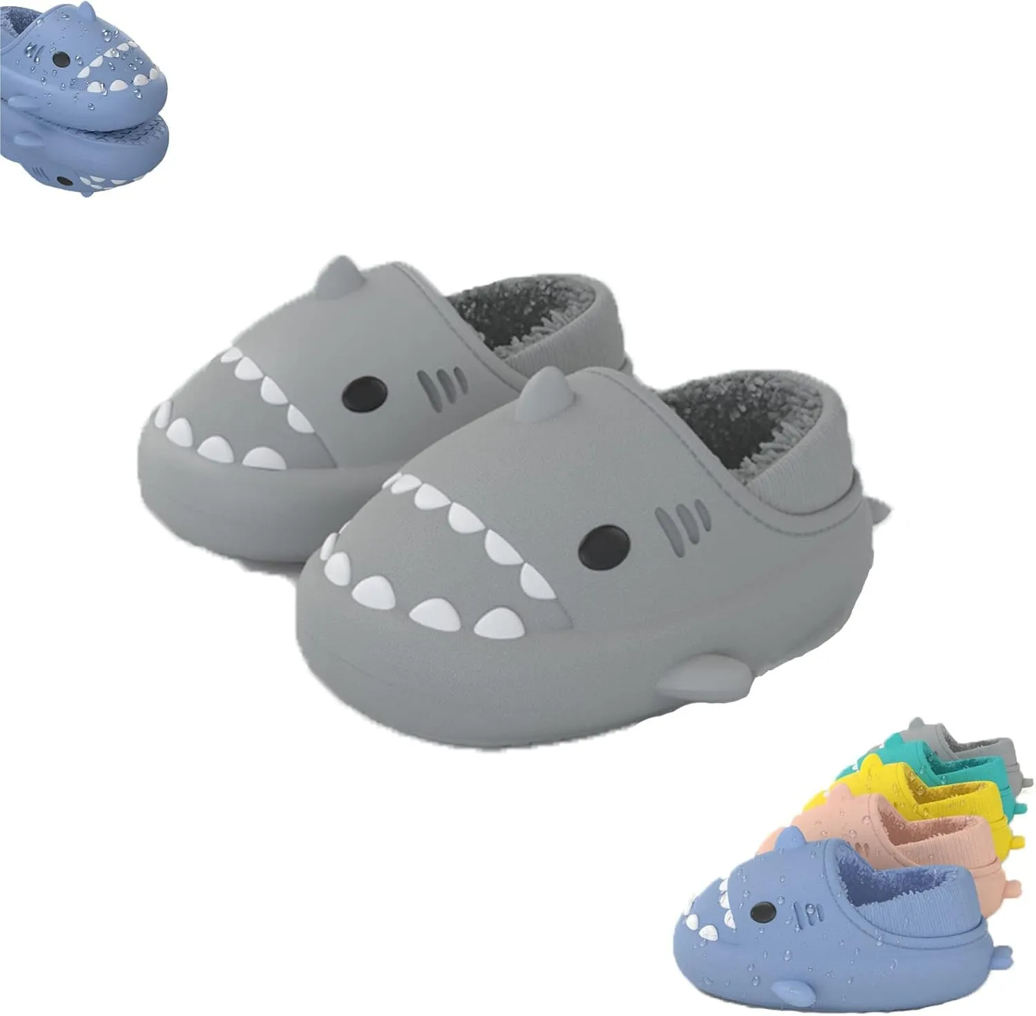Winter Cloud Slides Shark Slippers Adults Cartoon Fuzzy Slippers Nonslip Soft Comfy Home Slippers (Grey-B,9.5,10.5,Men,8.5,9.5,Women,Medium)